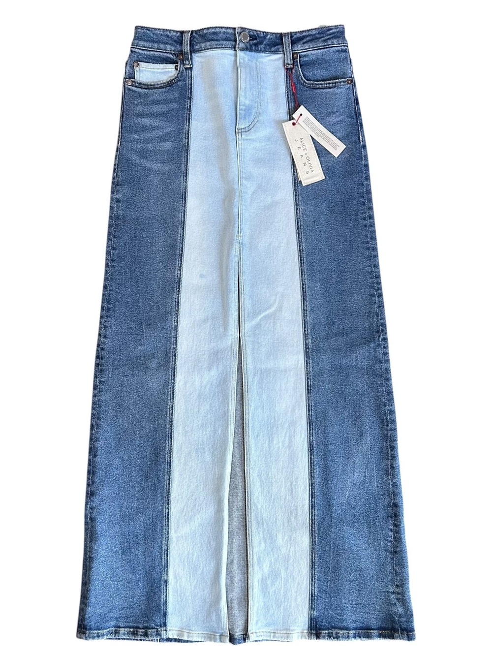 Alice + Olivia Georgia Two-Tone Denim Maxi Skirt